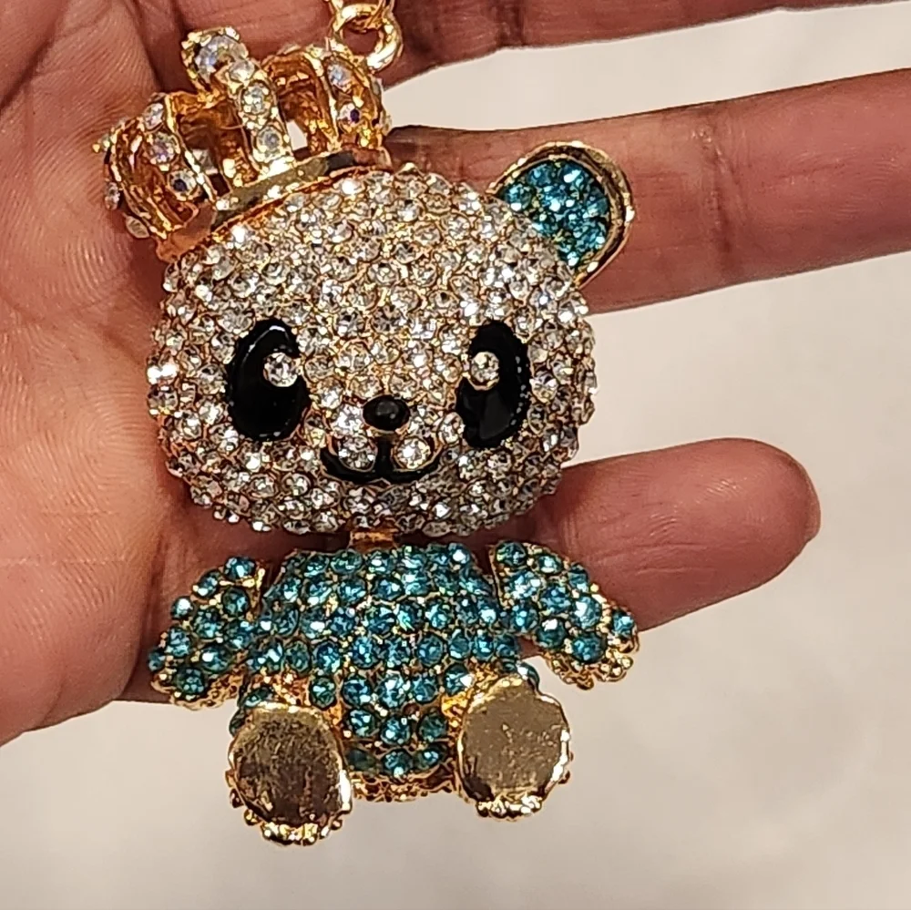 Sparkling Teddy Bear With Crown Keychain Bag Charm